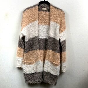 Altar’d State Neutral Stripe Soft Cozy Open front Knit Cardigan XS Small